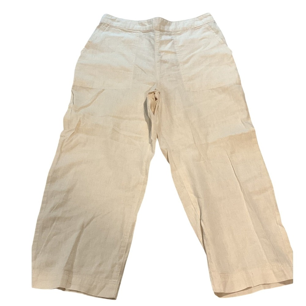 NWT H&M‎ Linen Blend Cropped Wide Leg Pants Cream Beige Women Small White Spring